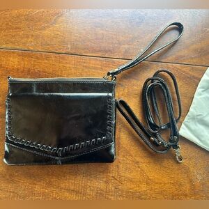 HOBO International Stroll Black Leather Convertible Crossbody Purse Clutch